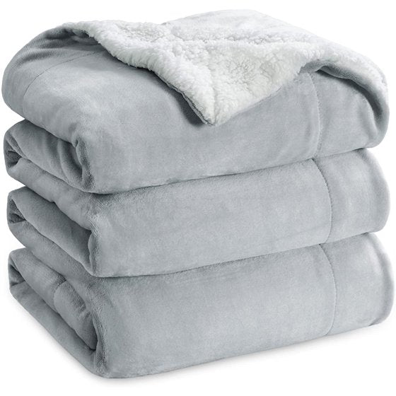Bedsure Sherpa Fleece Throw Blanket Twin Size Grey - Thick and